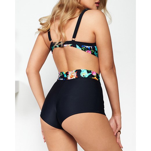 Czarny strój kąpielowy z motywem w kwiaty PLUS SIZE - Bielizna Royalfashion.pl 4XL-48 royalfashion.pl