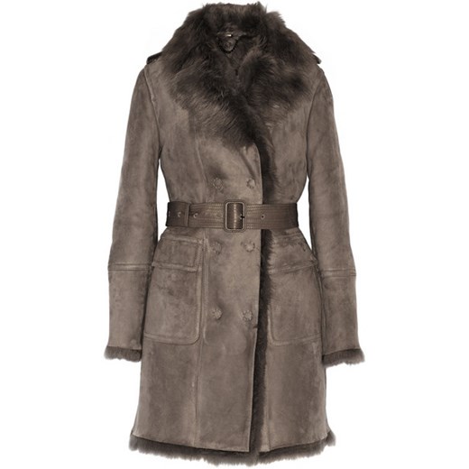Leather-trimmed shearling coat