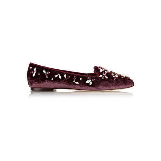 Audrey crystal-embellished velvet slippers net-a-porter fioletowy 
