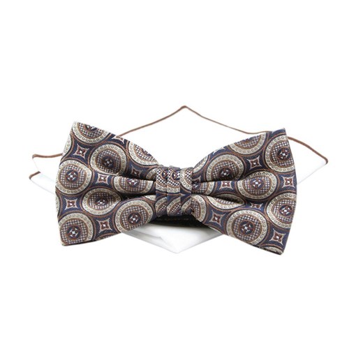 Mucha Beżowo-Granatowa z Białą Poszetką, Wzór Geometryczny, Elegancka, Męska -CHATTIER MUCH0714 ze sklepu JegoSzafa.pl w kategorii Muchy - zdjęcie 139530480