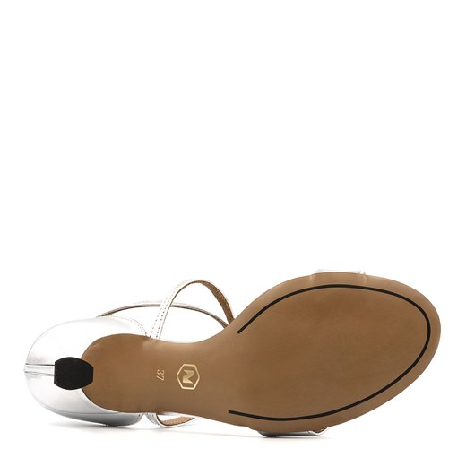 Srebrne skórzane sandały na ozdobnym obcasie 268D Neścior 39 NESCIOR promocyjna cena