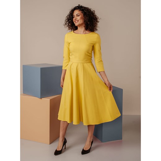 Żółta rozkloszowana sukienka Willsoor 34 promocyjna cena Willsoor
