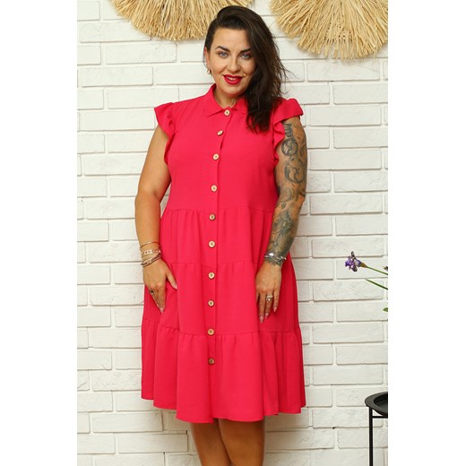 Sukienka letnia rozkloszowana swobodna ASUNTA malinowa Karko Plus Size karko.pl