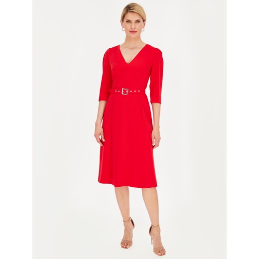 Elegancka czerwona sukienka z paskiem Potis & Verso Taylor Potis & Verso 42 Eye For Fashion