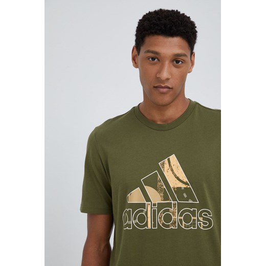 adidas t-shirt bawełniany kolor zielony z nadrukiem L ANSWEAR.com
