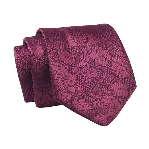 Krawat Bordowy w Tłoczone Kwiatki, 7 cm, Elegancki, Klasyczny, Męski -ALTIES KRALTS0628 ze sklepu JegoSzafa.pl w kategorii Krawaty - zdjęcie 139676141