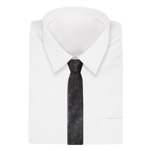 Krawat Czarny w Kwiatki, 7 cm, Elegancki, Klasyczny, Męski -ALTIES KRALTS0639 Alties JegoSzafa.pl