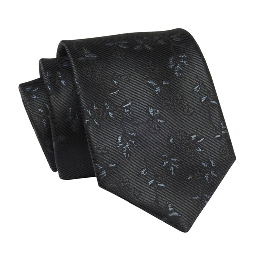 Krawat Czarny w Kwiatki, 7 cm, Elegancki, Klasyczny, Męski -ALTIES KRALTS0639 ze sklepu JegoSzafa.pl w kategorii Krawaty - zdjęcie 139676161
