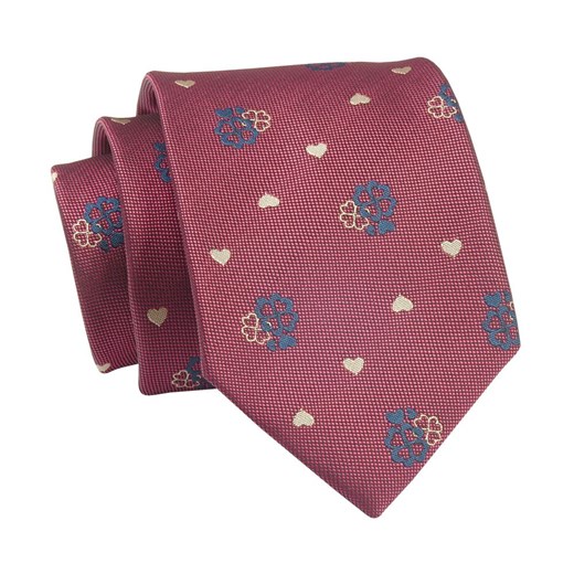 Krawat Czerwony w Serduszka, Koniczynkę, 7 cm, Elegancki, Klasyczny, Męski -ALTIES KRALTS0671 ze sklepu JegoSzafa.pl w kategorii Krawaty - zdjęcie 139676173