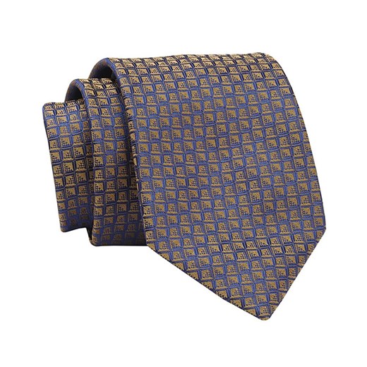Krawat Granatowo-Żółty w Drobny Wzór Geometryczny, 7 cm, Elegancki, Klasyczny, Męski -ALTIES KRALTS0661 ze sklepu JegoSzafa.pl w kategorii Krawaty - zdjęcie 139676201