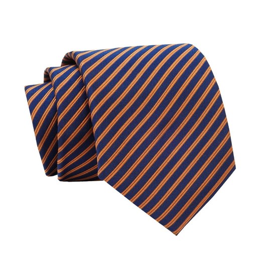 Krawat Pomarańczowo-Granatowy w Paski 7 cm, Elegancki, Klasyczny, Męski -ALTIES KRALTS0616 ze sklepu JegoSzafa.pl w kategorii Krawaty - zdjęcie 139676241