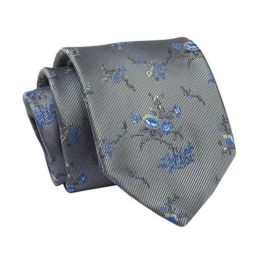 Krawat Szary w Kwiatki, 7 cm, Elegancki, Klasyczny, Męski -ALTIES KRALTS0631 ze sklepu JegoSzafa.pl w kategorii Krawaty - zdjęcie 139676253