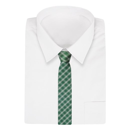Krawat Zielony, Butelkowy w Kratkę, Elegancki, 7cm, Klasyczny, Męski -ALTIES Alties JegoSzafa.pl