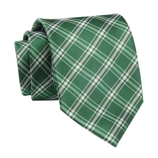 Krawat Zielony, Butelkowy w Kratkę, Elegancki, 7cm, Klasyczny, Męski -ALTIES KRALTS0607 ze sklepu JegoSzafa.pl w kategorii Krawaty - zdjęcie 139676263