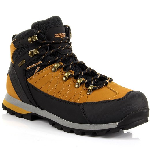 WISHOT WI-22-040-M-CA skórzane żółte buty męskie trekkingowe wodoodporne butyraj-pl czarny ergonomiczny