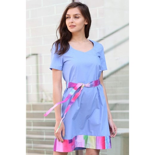 Sukienka z płótna w kształcie litery A - niebieska Taravio 36; 38; 40; 42; 44 promocyjna cena www.taravio.pl