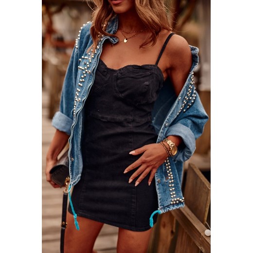 Oversizowa kurtka jeansowa ze stójką 35670 UNIW fasardi.com