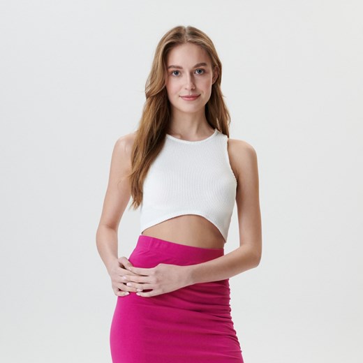 Sinsay - Crop top w prążki - Kremowy Sinsay XS Sinsay