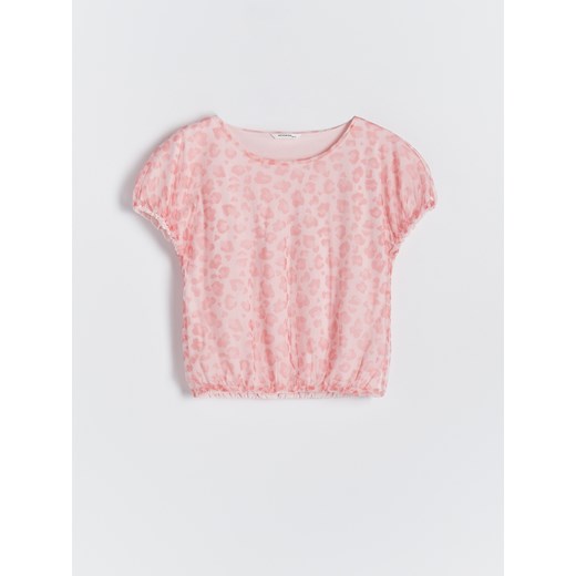 Reserved - Dwuwarstwowy t-shirt w cętki - Różowy Reserved 116 Reserved