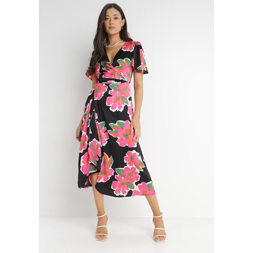 Czarno-Różowa Sukienka Kopertowa Cillomela ze sklepu Born2be Odzież w kategorii Sukienki - zdjęcie 140523624