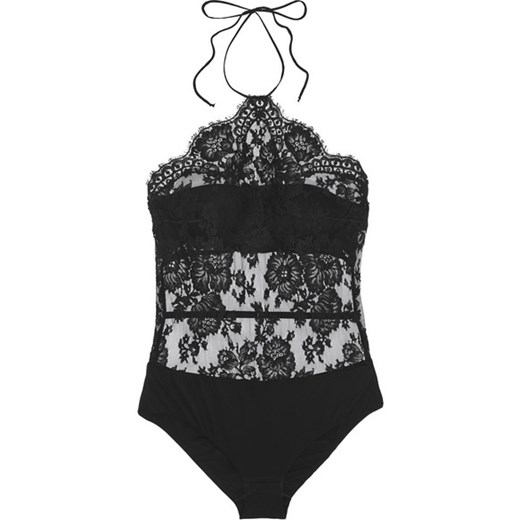 Pizzo lace-paneled stretch bodysuit net-a-porter czarny stretch
