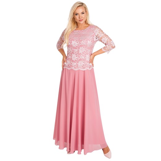 Sukienka koronka EVA długa róż : Kolor - Różowy, Rozmiar - 42 Elemi 42 Elemi