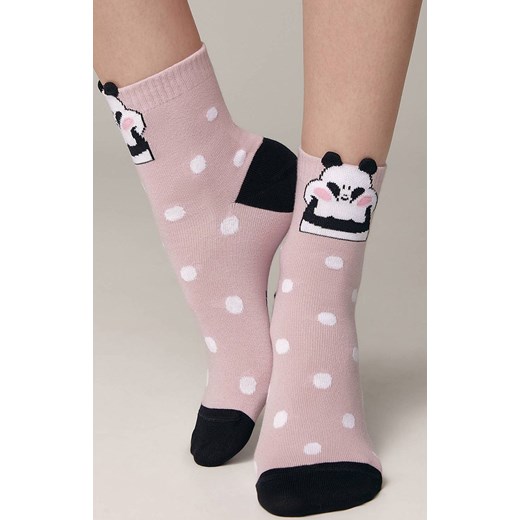 Długie skarpetki damskie bawełniane Panda, Kolor różowy-wzór, Rozmiar 36-37, Conte ze sklepu Intymna w kategorii Skarpetki damskie - zdjęcie 140670812