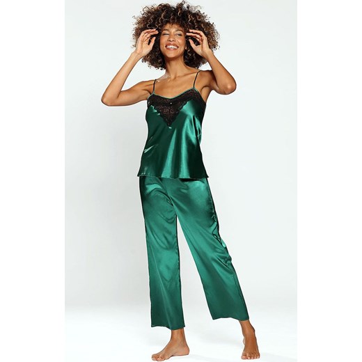 Sadie piżama satynowa, Kolor zielono-czarny, Rozmiar XS, DKaren ze sklepu Intymna w kategorii Piżamy damskie - zdjęcie 140671994