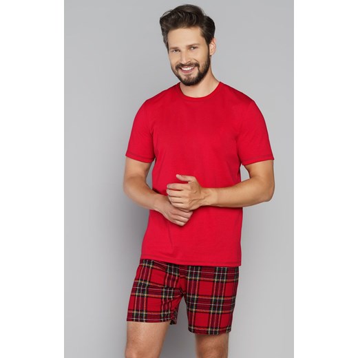 Narwik piżama męska w kratę z krótkim rękawem, Kolor czerwony-kratka, Rozmiar S, Italian Fashion ze sklepu Intymna w kategorii Piżamy męskie - zdjęcie 140676103