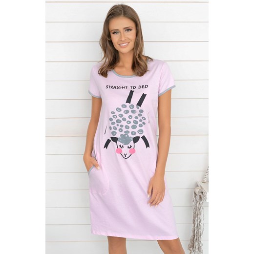 Pecora koszula nocna damska kr.ręk., Kolor różowy-wzór, Rozmiar S, Italian Italian Fashion L wyprzedaż Intymna
