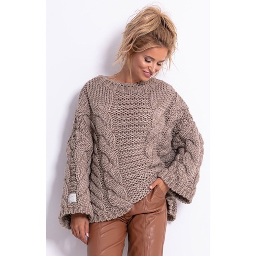 Sweter z wełną CHUNKY KNIT F780, Kolor mocca, Rozmiar S/M, Fobya Fobya L/XL promocyjna cena Primodo