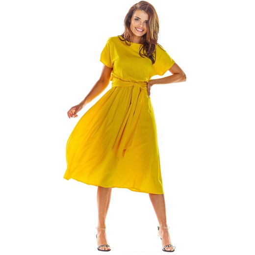 A296 Sukienka midi, Kolor żółty, Rozmiar S, Awama XL Primodo wyprzedaż