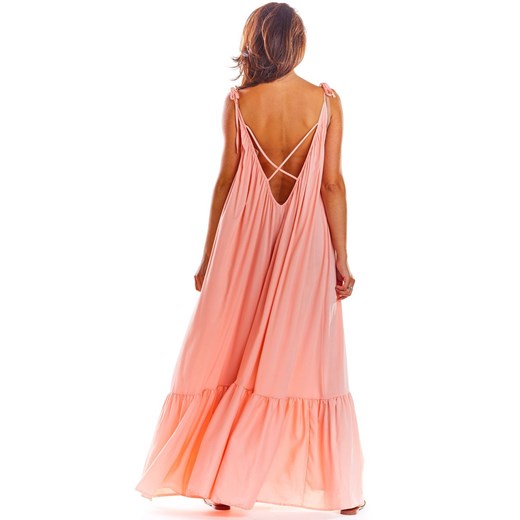 A307 Sukienka długa z odkrytymi plecami, Kolor róż pudrowy, Rozmiar one size, one size wyprzedaż Primodo