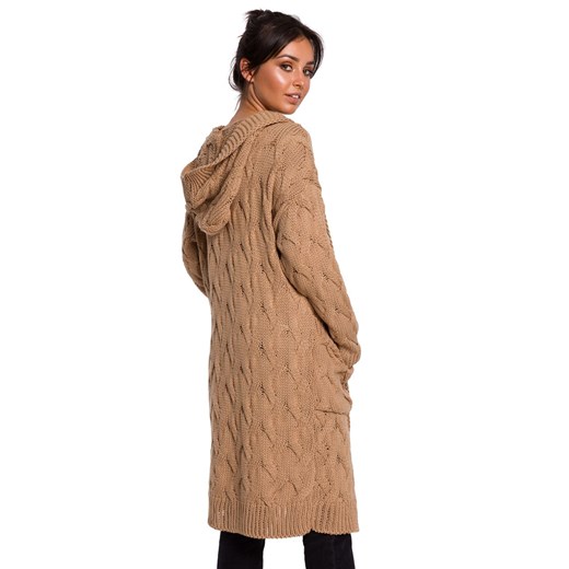 Beżowy kardigan damski z kapturem BK033, Kolor camel, Rozmiar S/M, BE Knit ze sklepu Primodo w kategorii Swetry damskie - zdjęcie 140691413