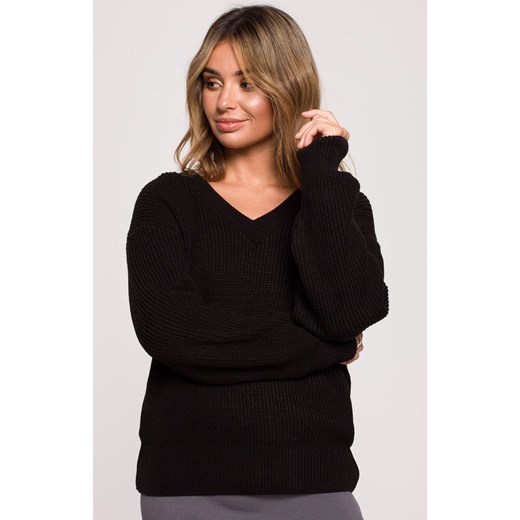 BK075 sweter z dekoltem w serek, Kolor czarny, Rozmiar L/XL, BE Be S/M Primodo