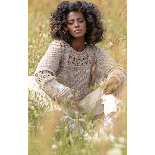 F1260 Sweter Chunky Knit z wełną i alpaką, Kolor mocca, Rozmiar S/M, Fobya Fobya S/M promocja Primodo
