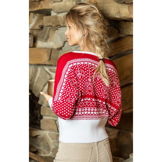 Sweter F603, Kolor czerwony-wzór, Rozmiar one size, Fobya Fobya one size wyprzedaż Primodo