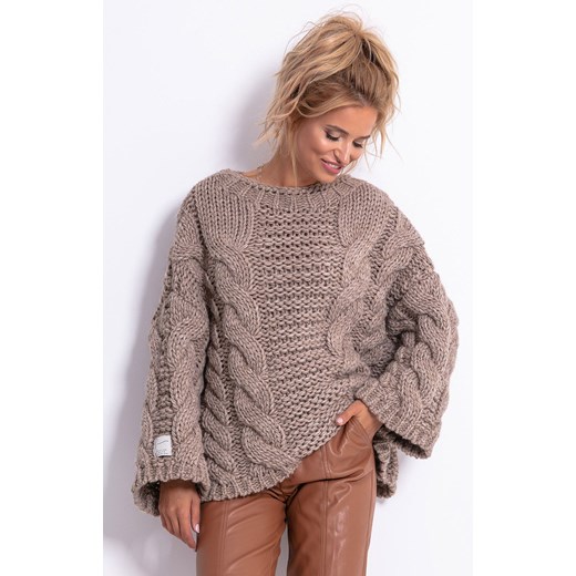 Sweter z wełną CHUNKY KNIT F780, Kolor mocca, Rozmiar S/M, Fobya Fobya L/XL Primodo okazja