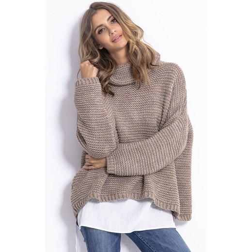 Sweter oversize mocca F811, Kolor mocca, Rozmiar S/M, Fobya ze sklepu Primodo w kategorii Swetry damskie - zdjęcie 140695931