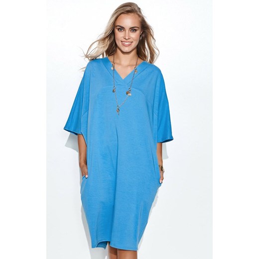 Sukienka dresowa oversize z aplikacją na rękawie  M708, Kolor niebieski, Rozmiar Makadamia L/XL Primodo