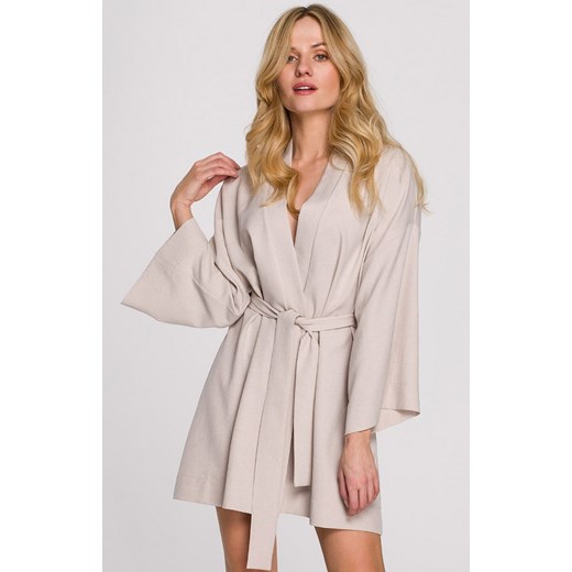 K101 sukienka kimono z paskiem, Kolor beżowy, Rozmiar 2XL/3XL, makover Makover 2XL/3XL Primodo