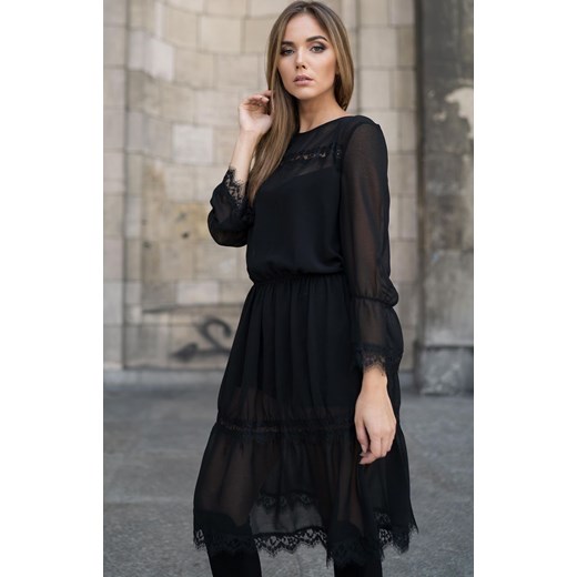 9116 sukienka z szyfonu, Kolor czarny, Rozmiar S, Mefese Mefese M Primodo