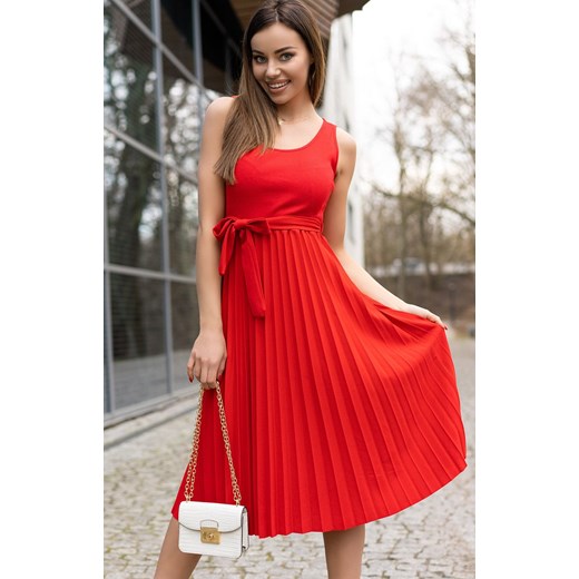 Meratin Red D07 sukienka plisowana, Kolor czerwony, Rozmiar S, Merribel Merribel S promocja Primodo