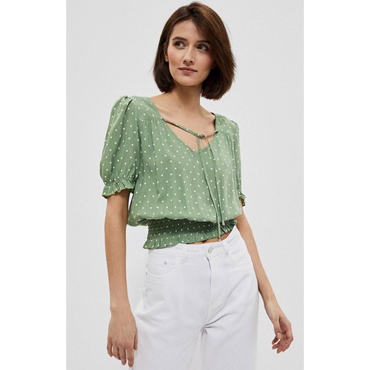 3740 Bluzka koszulowa ze ściągaczem, Kolor zielony-wzór, Rozmiar XS, Moodo ze sklepu Primodo w kategorii Bluzki damskie - zdjęcie 140702620