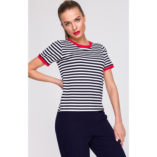 S304/1 T-shirt w marynarskie paski, Kolor czarny-wzór, Rozmiar L, Stylove Stylove M Primodo