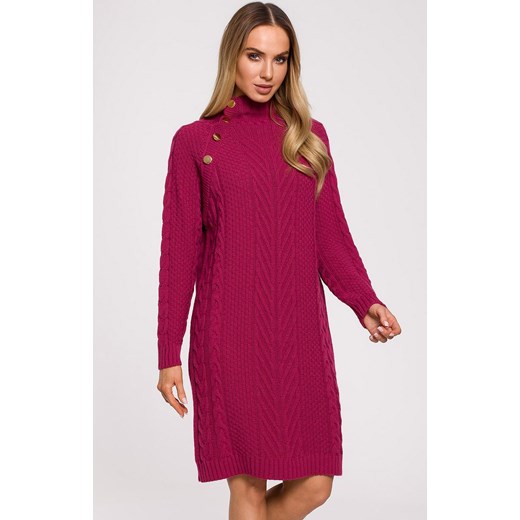 Swetrowa sukienka z golfem różowa M635, Kolor różowy, Rozmiar L/XL, MOE ze sklepu Primodo w kategorii Sukienki - zdjęcie 140704982
