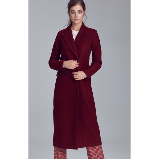 Elegancki płaszcz dwurzędowy w kolorze bordowym PL06, Kolor bordowy, Rozmiar 38, Nife ze sklepu Primodo w kategorii Płaszcze damskie - zdjęcie 140705880