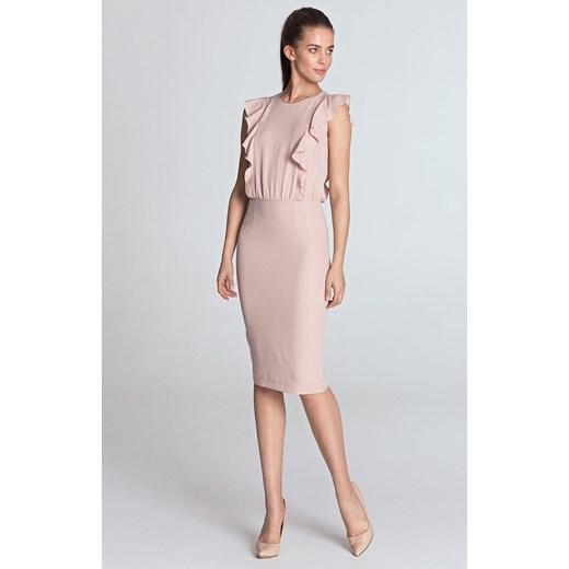 Sukienka ołówkowa z falbanami S111R, Kolor różowy, Rozmiar 36, Nife Nife 36 promocja Primodo