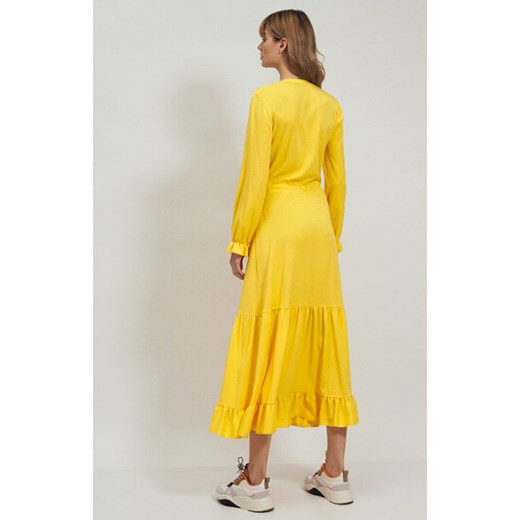 S178 długa sukienka z falbanką, Kolor żółty, Rozmiar 36, Nife Nife 42 Primodo