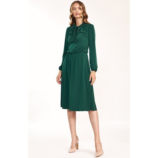 Sukienka damska midi zielona z fontaziem S186, Kolor zielony, Rozmiar 38, Nife ze sklepu Primodo w kategorii Sukienki - zdjęcie 140706093